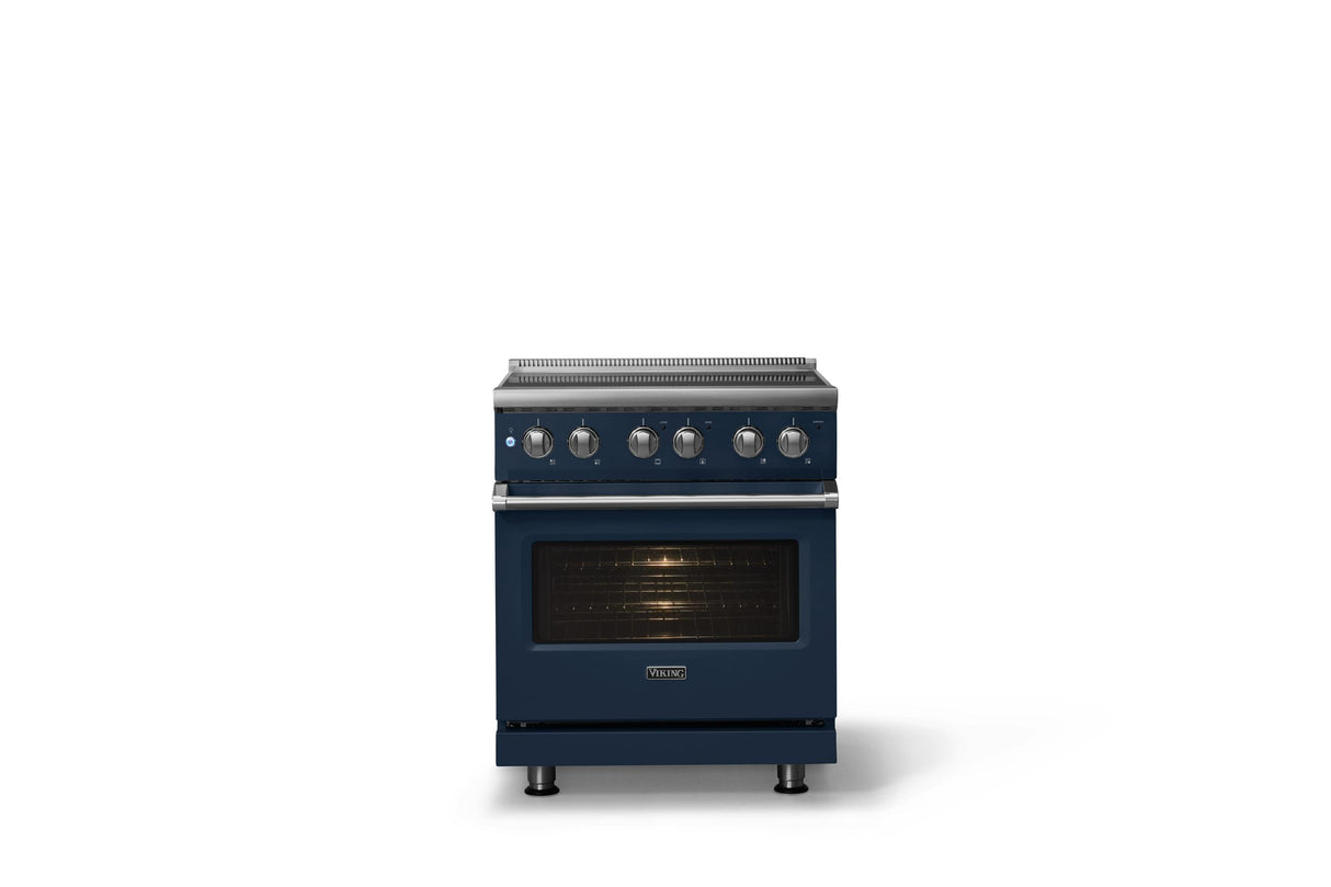 30"W. Electric Range (Finish: Slate Blue, Trim: Polished Chrome)
