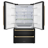 ZLINE 36" Autograph Edition 22.5 cu. ft Freestanding French Door Refrigerator with Ice Maker in Fingerprint Resistant Black Stainless Steel with Accents (RFMZ-36-BS) [Color: Champagne Bronze Accents]