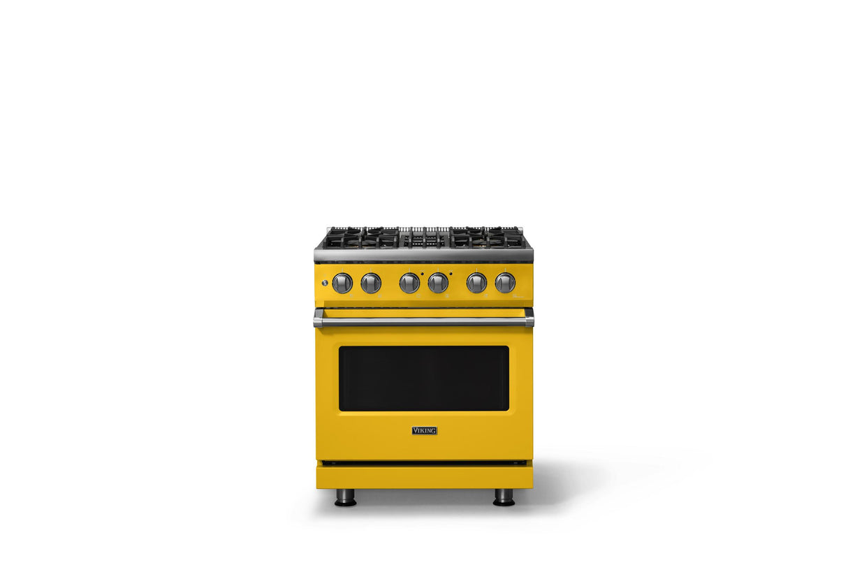 30"W. Dual Fuel Range (Finish: Daffodil, Trim: Polished Chrome, Fuel: Natural Gas)
