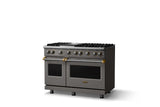 48"W. Sealed Burner Gas Range (Burner: 6g, Finish: Damascus Gray, Trim: Brushed Brass, Fuel: Natural Gas)