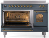 Nostalgie II 48 Inch Electric Freestanding Range in Blue Grey with Brass Trim