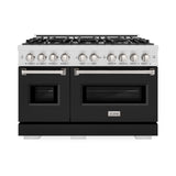 ZLINE 48 in. 6.7 cu. ft. Classic Double Oven Dual Fuel Range with 8 Burner Gas Cooktop in DuraSnow' Stainless Steel with Black Matte Doors (CDRS-BLM-48)