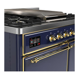 ILVE UMD40FQNR3MBGLP Majestic III 40 inch Dual Fuel Range with 6 Burners and Griddle, Dual Function Burner up to 25,000 BTU (Liquid Propane, Solid Door, Midnight Blue, Brass)
