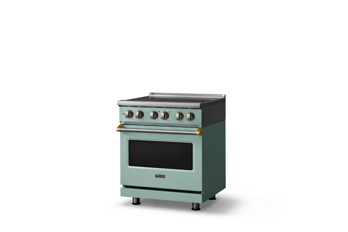 30"W. Induction Range (Finish: Splash, Trim: Brushed Brass)