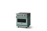 30"W. Induction Range (Finish: Splash, Trim: Brushed Brass)