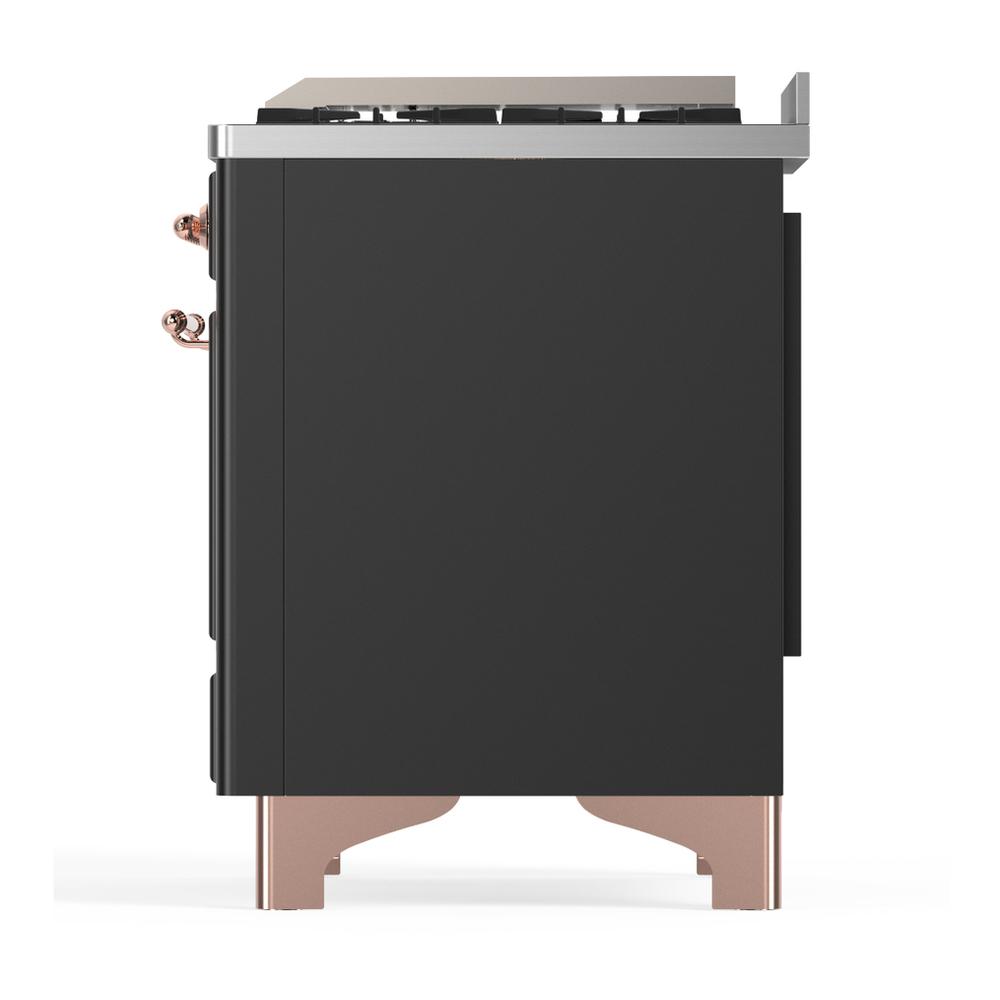 ILVE UM36FNR3MGP Majestic III 36 inch Dual Fuel Range with 6 Black Brass Burners and Griddle, Dual Function Burner up to 25,000 BTU (Triple Glass Door, Graphite Matte, Copper, Natural Gas)