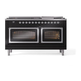 ILVE UN60FNMPBKC Nostalgie II Noblesse 60 inch Dual Fuel Range (9 Sealed Burners + Griddle, Natural Gas, Triple Glass Door, Glossy Black, Chrome)