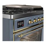 ILVE UM48FSNR3BGGLP Majestic III 48 inch Dual Fuel Range with 5 Black Brass Burners, Griddle and French Top, Dual Function Burner up to 25,000 BTU (Liquid Propane, Triple Glass Door, Blue Grey, Brass)