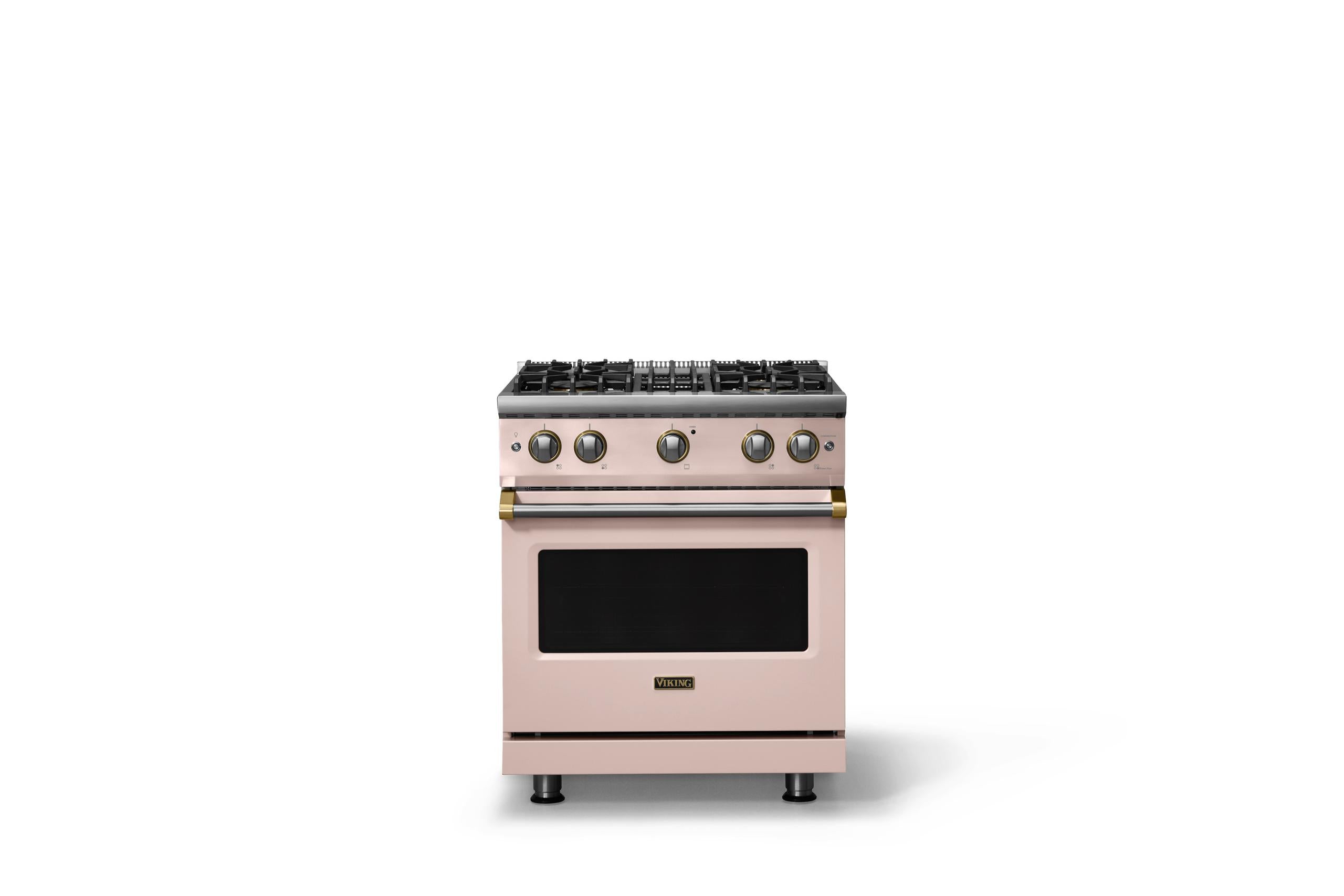 30"W. Sealed Burner Gas Range (Finish: Blush, Trim: Brushed Brass, Fuel: Propane)