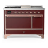 ILVE UM48FSQNR3BUP Majestic III 48 inch Dual Fuel Range with 5 Black Brass Burners, Griddle and French Top, Dual Function Burner up to 25,000 BTU (Natural Gas, Solid Door, Burgundy, Copper)