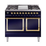ILVE UND40FQNMPMBG Nostalgie II Noblesse 40 inch Dual Fuel Range (Natural Gas, Solid Door, Midnight Blue, Brass)