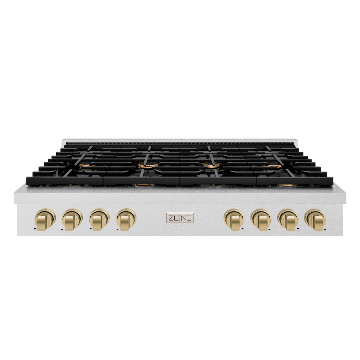 ZLINE 48 in. Autograph Edition Paramount Gas Rangetop with 8 Burners and Porcelain Cooktop in DuraSnow' Stainless Steel with Champagne Bronze Accents (SRTSZ-48-CB)
