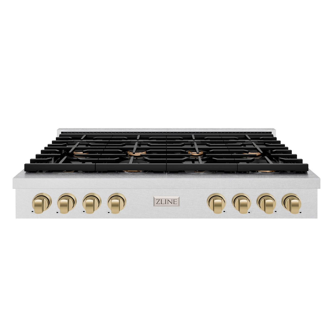 ZLINE 48 in. Autograph Edition Paramount Gas Rangetop with 8 Burners and Porcelain Cooktop in DuraSnow' Stainless Steel with Champagne Bronze Accents (SRTSZ-48-CB)