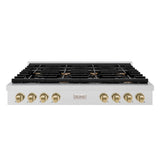 ZLINE 48 in. Autograph Edition Paramount Gas Rangetop with 8 Burners and Porcelain Cooktop in DuraSnow' Stainless Steel with Champagne Bronze Accents (SRTSZ-48-CB)