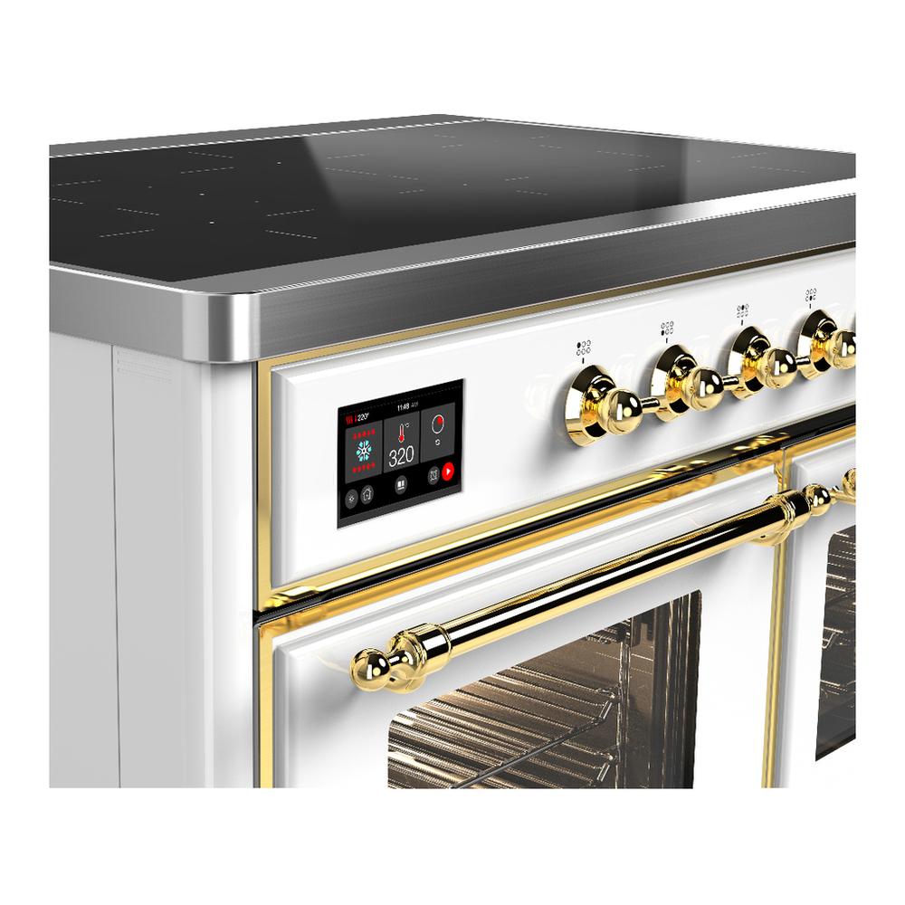 ILVE UMDIB40NR3WHG Majestic III 40 inch Induction Range with 6 Elements, 3.82 cu. ft. Total Oven Capacity (Triple Glass Door, White, Brass)