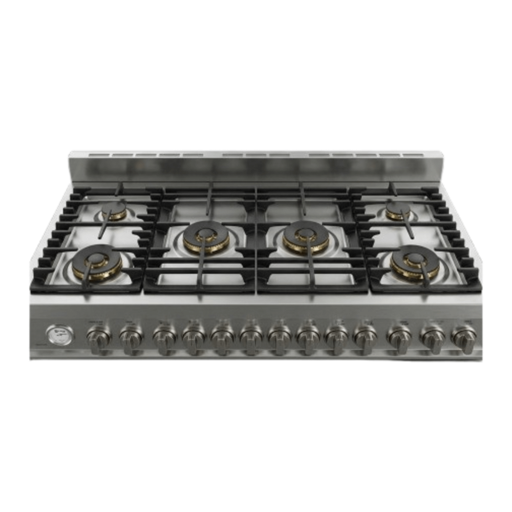Verona VUFSGG486DSS 48 inch Ultima Collection Gas Range with 6 Brass Burners, 5.2 cu. ft. Oven Total Capacity, LP Conversion Kit, Analog Temperature Indicator