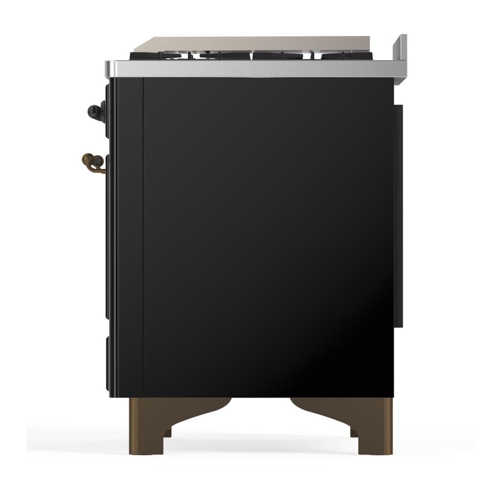 ILVE UM60FQNR3BKB Majestic III 60 inch Dual Fuel Range with 9 Burners and Griddle, Dual Function Burner up to 25,000 BTU (Natural Gas, Solid Door, Glossy Black, Burnished)