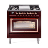 ILVE UN36FNMPBUP Nostalgie II Noblesse 36 inch Dual Fuel Range (Natural Gas, Triple Glass Door, Burgundy, Copper)