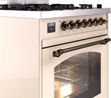 Nostalgie II 30 Inch Dual Fuel Natural Gas Freestanding Range in Antique White with Bronze Trim