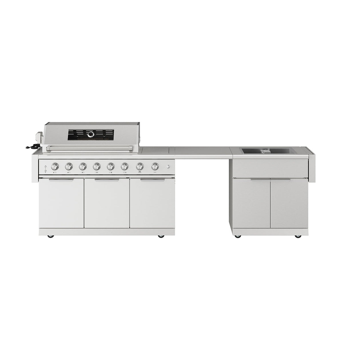 10 Ft. Outdoor Kitchen Island With Gas Grill & Side Burner, Sink & Drawer 77,000 BTU - Stainless Steel