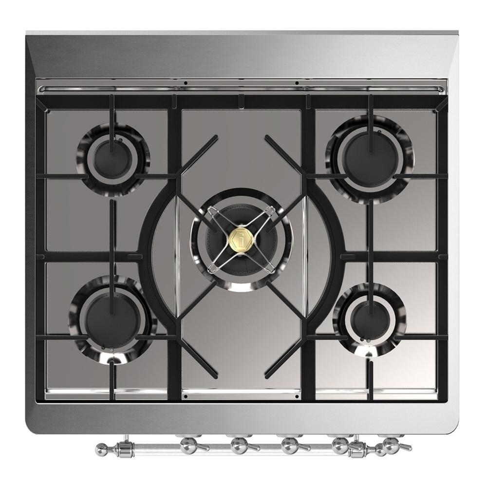 ILVE UM30QNR3MBCLP Majestic III 30 inch Dual Fuel Range with 5 Black Brass Burners, Dual Function Burner up to 25,000 BTU (Liquid Propane, Solid Door, Midnight Blue, Chrome)
