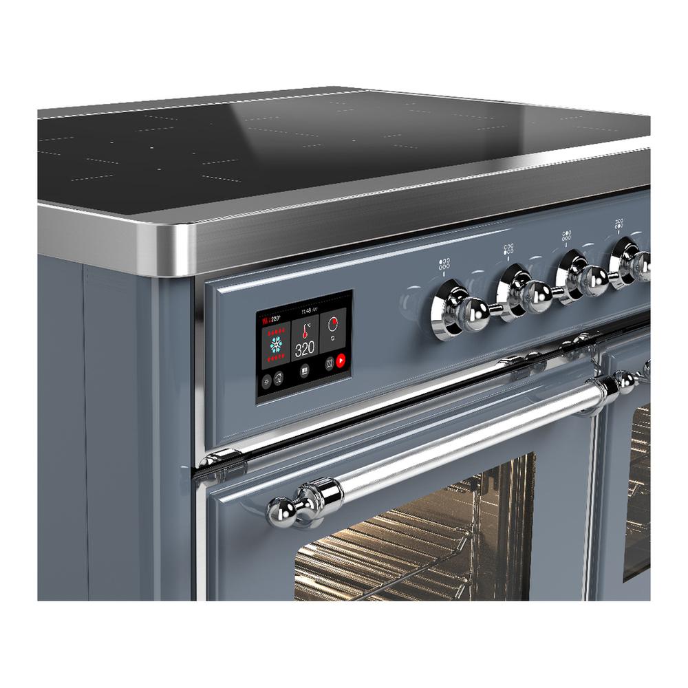 ILVE UMDIB40NR3BGC Majestic III 40 inch Induction Range with 6 Elements, 3.82 cu. ft. Total Oven Capacity (Triple Glass Door, Blue Grey, Chrome)