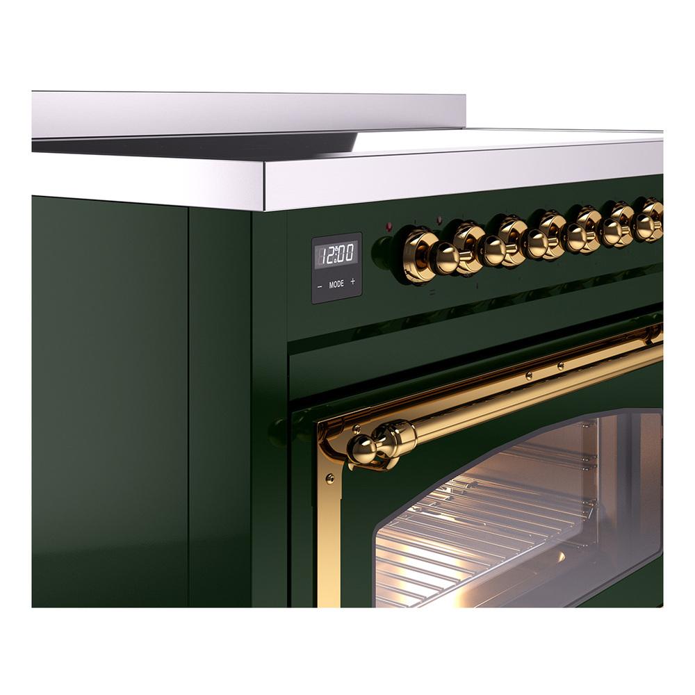 ILVE UNI486NMPEGG Nostalgie II Noblesse 48 inch Induction Range (Triple Glass Door, Emerald Green, Brass)