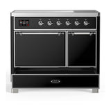 ILVE UMDIB40QNR3BKC Majestic III 40 inch Induction Range with 6 Elements, 3.82 cu. ft. Total Oven Capacity (Solid Door, Glossy Black, Chrome)