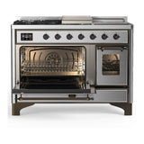 ILVE UM48FSNR3SSBLP Majestic III 48 inch Dual Fuel Range with 5 Black Brass Burners, Griddle and French Top, Dual Function Burner up to 25,000 BTU (Liquid Propane, Triple Glass Door, Stainless Steel, Burnished)