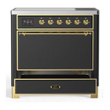 ILVE UMIB36QNR3MGG Majestic III 36 inch Induction Range with 6 Elements, 3.5 cu. ft. Total Oven Capacity (Solid Door, Graphite Matte, Brass)