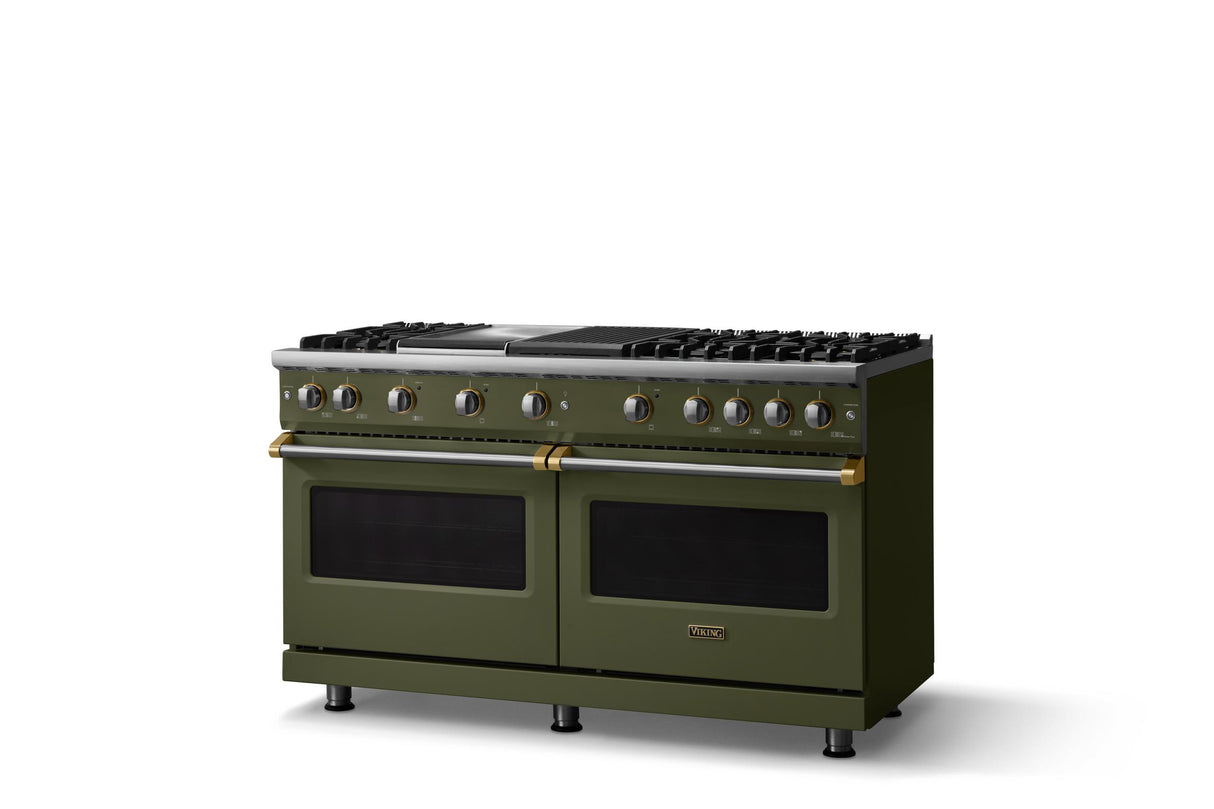 60"W. Sealed Burner Gas Range (Finish: Martini, Trim: Brushed Brass, Fuel: Propane)