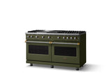 60"W. Sealed Burner Gas Range (Finish: Martini, Trim: Brushed Brass, Fuel: Natural Gas)