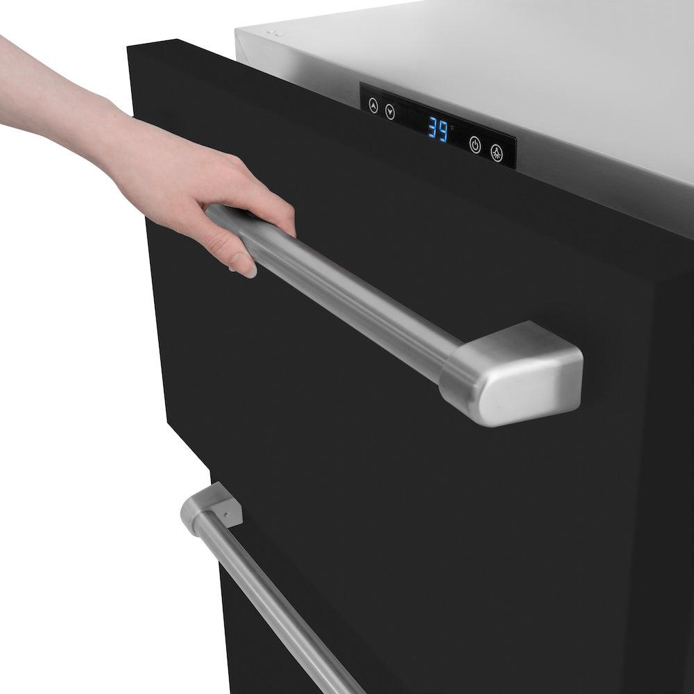 ZLINE 24 in. Touchstone 168 Can Outdoor-Rated Dual Refrigerator Drawer with Black Matte Doors (RDSO-BLM-24)