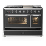 ILVE UM48FNR3MGC Majestic III 48 inch Dual Fuel Range with 8 Burners and Griddle, Dual Function Burner up to 25,000 BTU (Natural Gas, Triple Glass Door, Graphite Matte, Chrome)