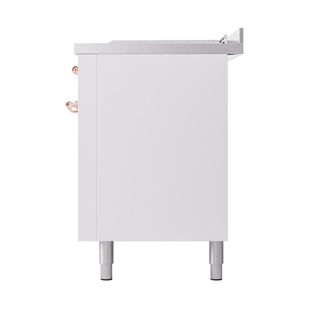 ILVE UN60FSQNMPWHP Nostalgie II Noblesse 60 inch Dual Fuel Range (7 Sealed Burners + Griddle + French Top, Natural Gas, Solid Door, White, Copper)