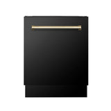 ZLINE Autograph Edition 24" 3rd Rack Top Control Tall Tub Dishwasher in Black Stainless Steel with Accent Handle, 51dBa (DWVZ-BS-24) [Color: Gold]