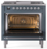 Nostalgie II 36 Inch Dual Fuel Liquid Propane Freestanding Range in Blue Grey with Chrome Trim