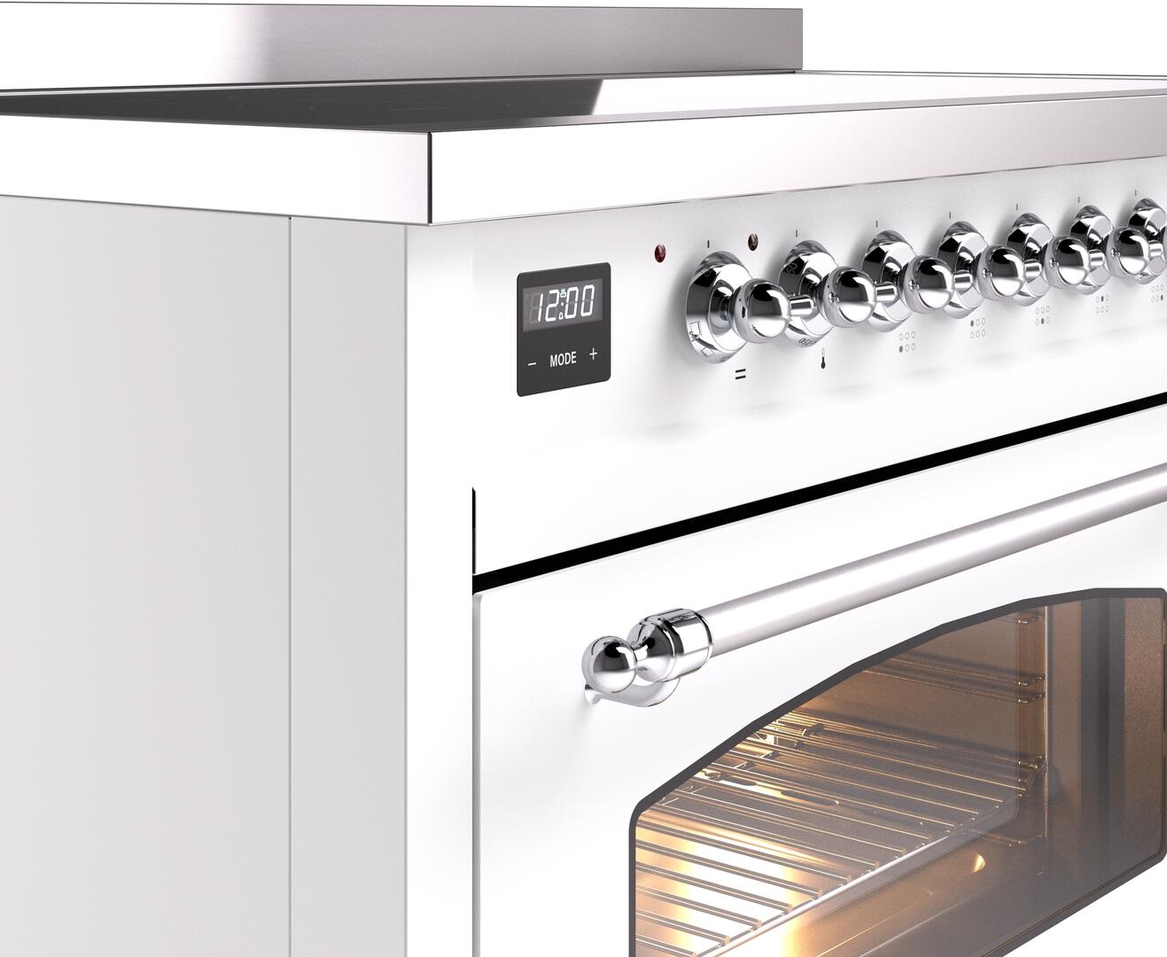 Nostalgie II 48 Inch Electric Freestanding Range in White with Chrome Trim