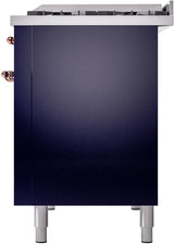 Nostalgie II 48 Inch Dual Fuel Natural Gas Freestanding Range in Blue with Copper Trim
