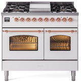 Nostalgie II 40 Inch Dual Fuel Natural Gas Freestanding Range in White with Copper Trim