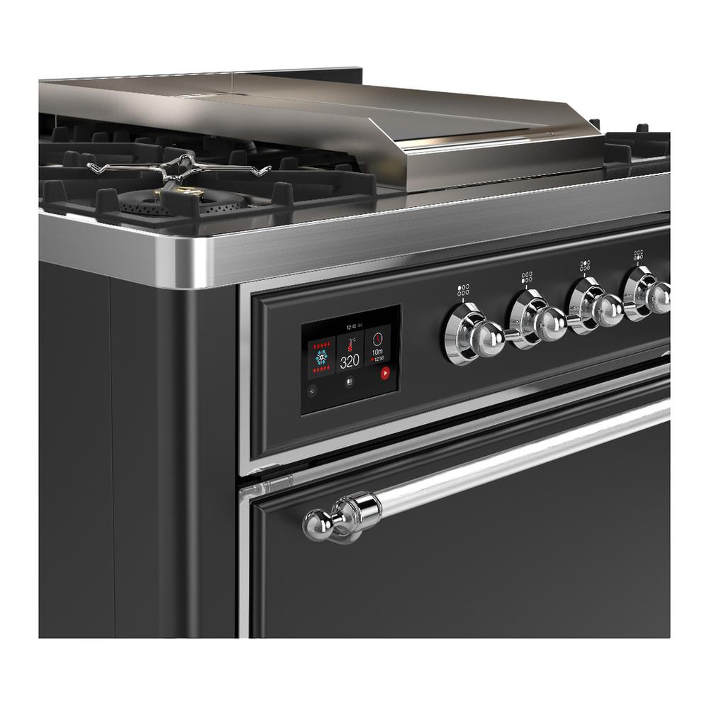 ILVE UM36FQNR3MGC Majestic III 36 inch Dual Fuel Range with 6 Black Brass Burners and Griddle, Dual Function Burner up to 25,000 BTU (Solid Door, Graphite Matte, Chrome, Natural Gas)