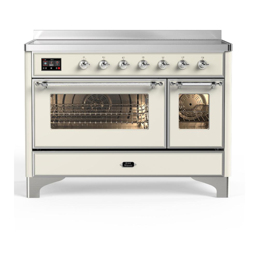 ILVE UMIB48NR3AWC Majestic III 48 inch Induction Range with 6 Elements, 5.02 cu. ft. Total Oven Capacity (Triple Glass Door, Antique White, Chrome)