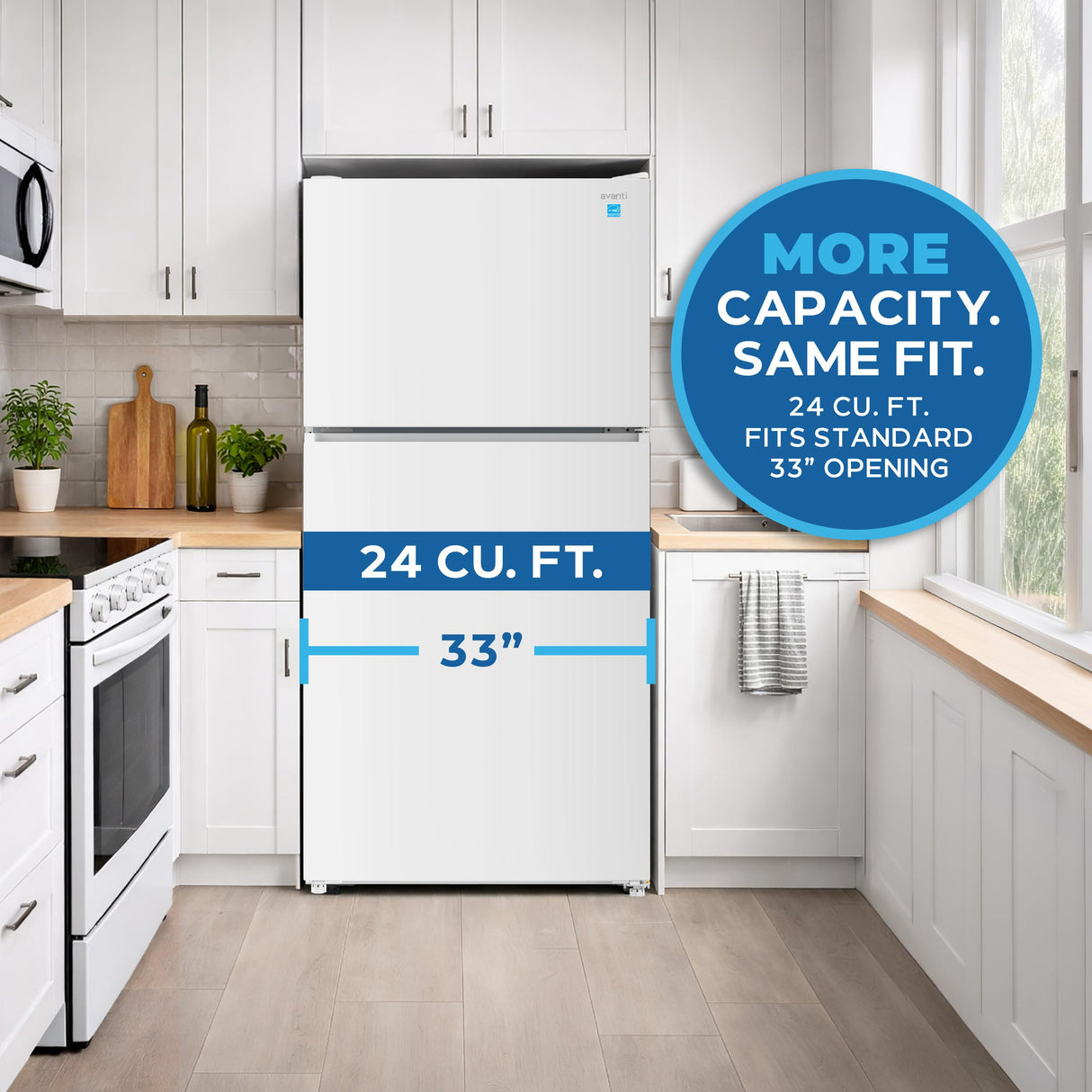 Avanti MaxxSpace Insulation™ Technology Garage-Ready Frost-Free Ice Maker-Ready Refrigerator, 24 cu. ft., ENERGY STAR, White (AVFF24DLJM0W)