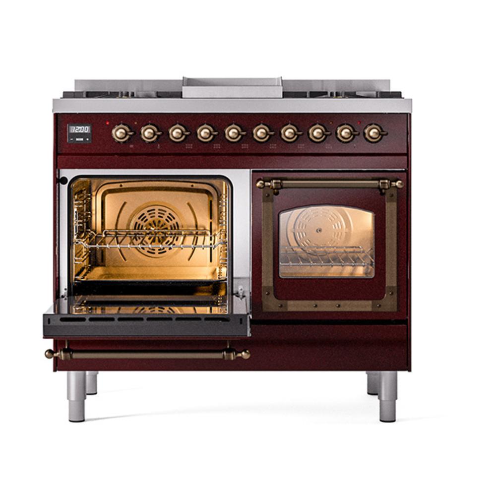 ILVE UND40FNMPBUBLP Nostalgie II Noblesse 40 inch Dual Fuel Range (Liquid Propane, Triple Glass Door, Burgundy, Burnished)
