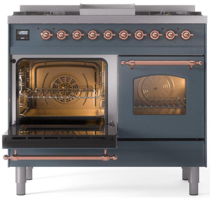 Nostalgie II 40 Inch Dual Fuel Liquid Propane Freestanding Range in Blue Grey with Copper Trim