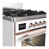 ILVE UM30NR3WHP Majestic III 30 inch Dual Fuel Range with 5 Black Brass Burners, Dual Function Burner up to 25,000 BTU (Natural Gas, Triple Glass Door, White, Copper)