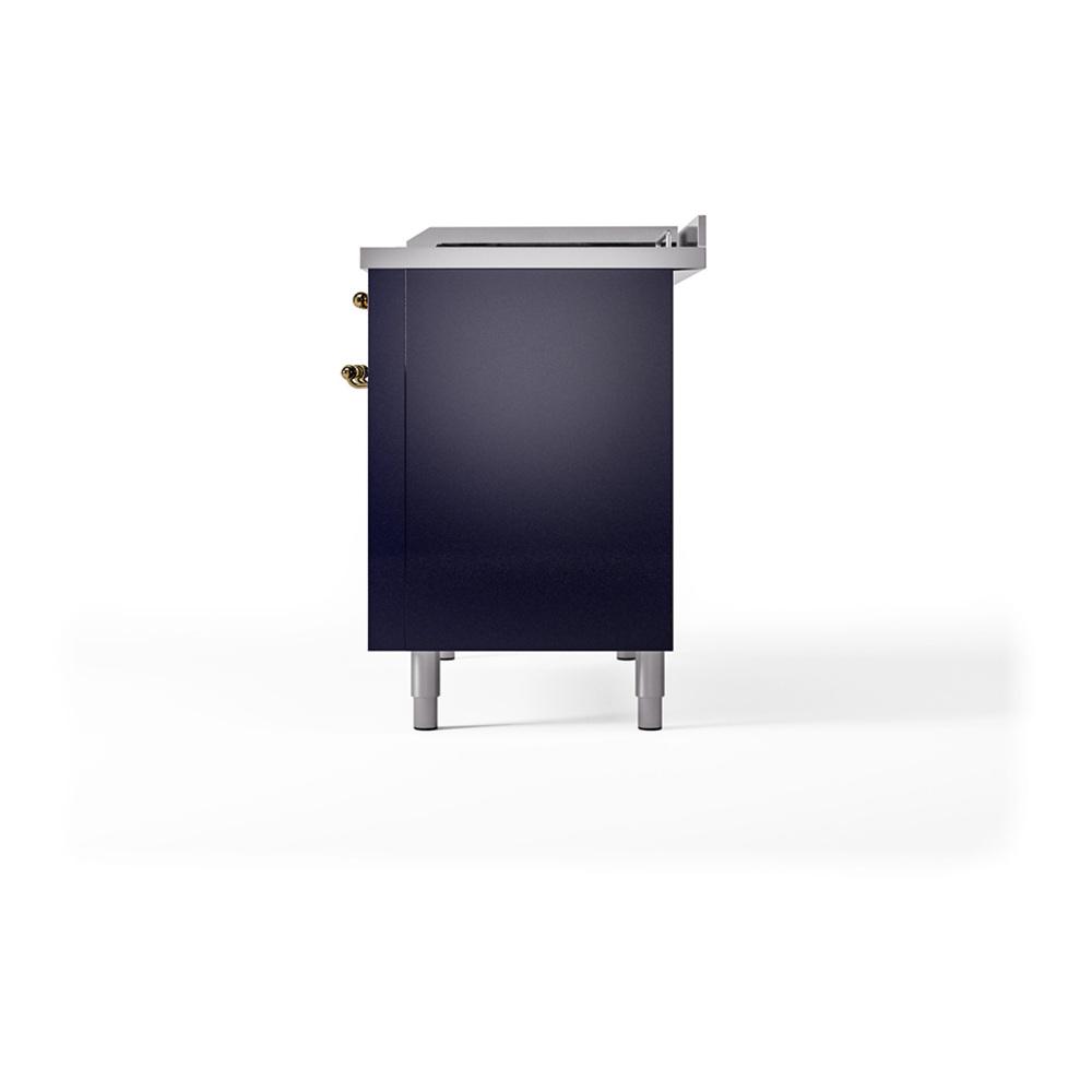 ILVE UN48FSQNMPMBGLP Nostalgie II Noblesse 48 inch Dual Fuel Range (5 Sealed Burners + Griddle + French Top, Liquid Propane, Solid Door, Midnight Blue, Brass)