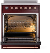 Nostalgie II 30 Inch Electric Freestanding Range in Burgundy with Copper Trim