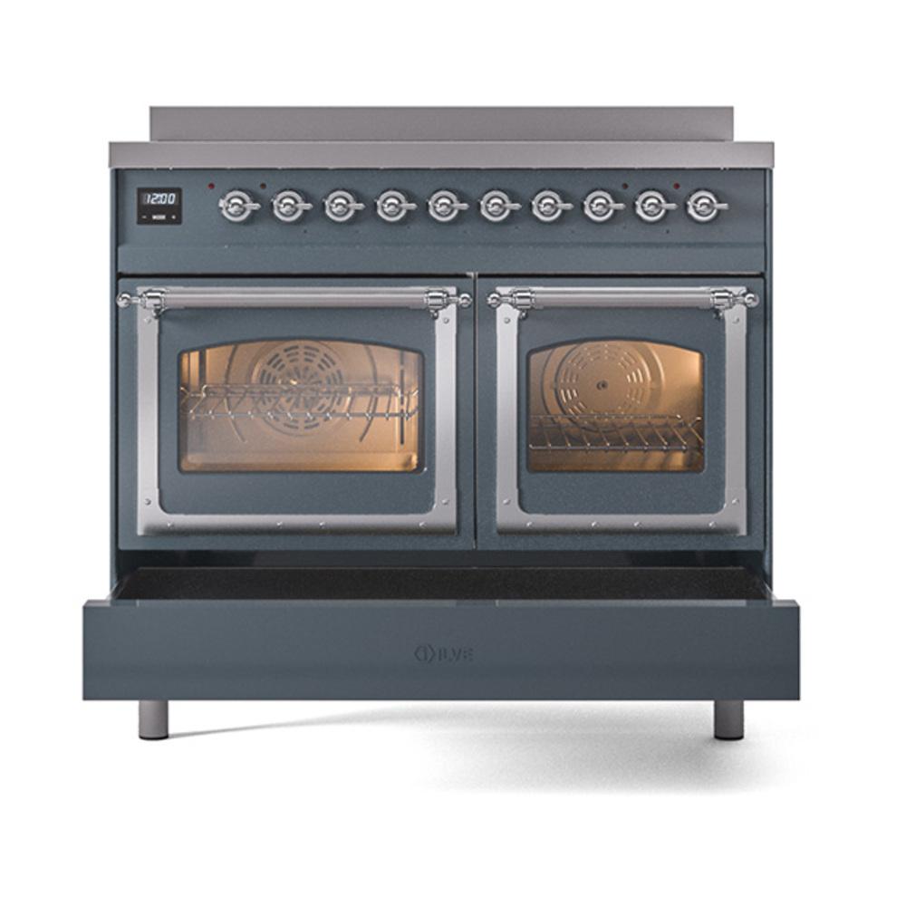 ILVE UNDI406NMPBGC Nostalgie II Noblesse 40 inch Induction Range (Triple Glass Door, Blue Grey, Chrome)
