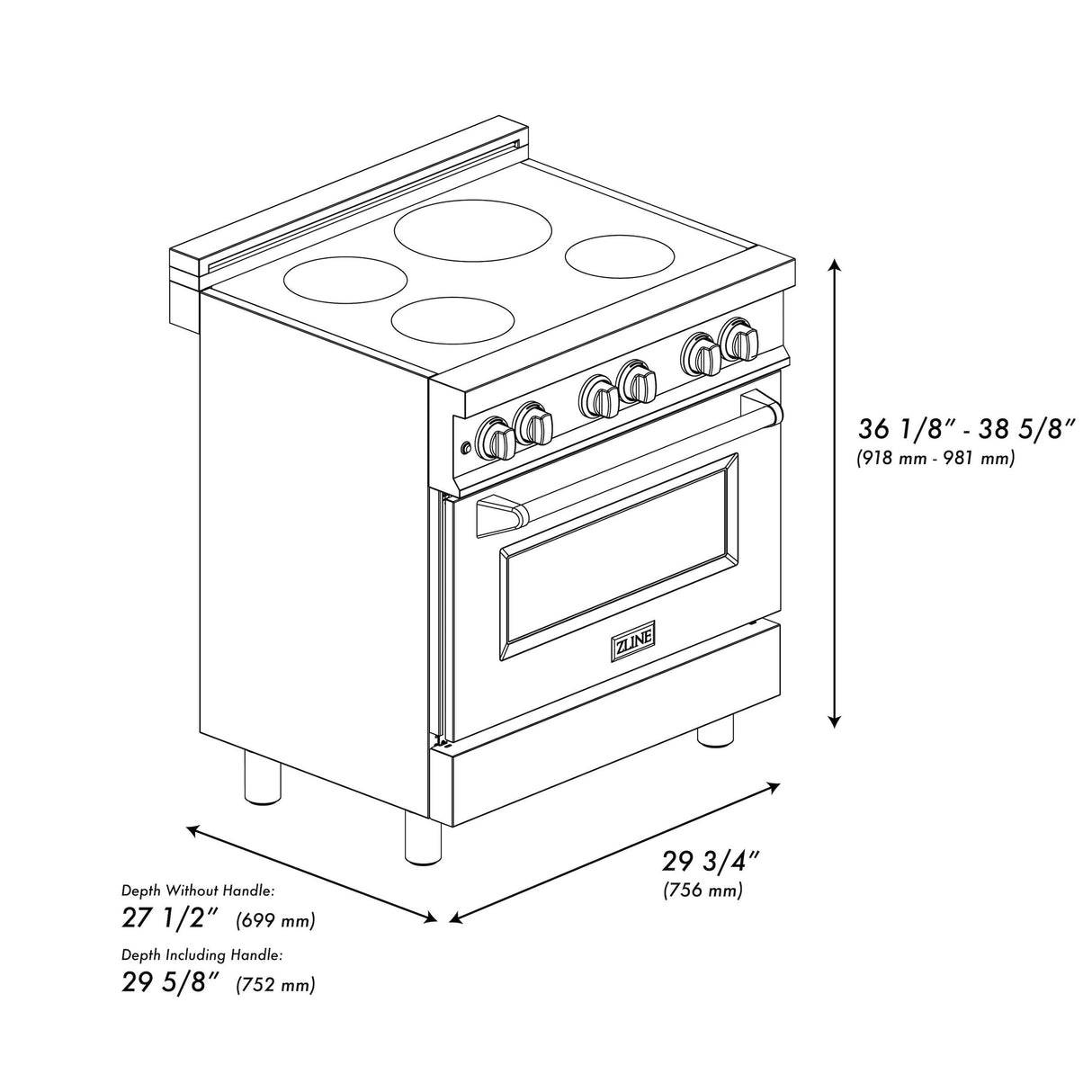 ZLINE Induction Range with a 4 Element Stove and Electric Oven in Black Stainless Steel (RAIND-BS-30)